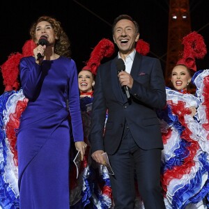 Exclusif - Les danseuses du Moulin Rouge, Marie-Sophie Lacarrau et Stéphane Bern - Concert anniversaire des 130 ans de la Tour Eiffel à Paris, qui sera diffusé le 26 octobre sur France 2. Le 2 octobre 2019. © Pierre Perusseau/ Bestimage