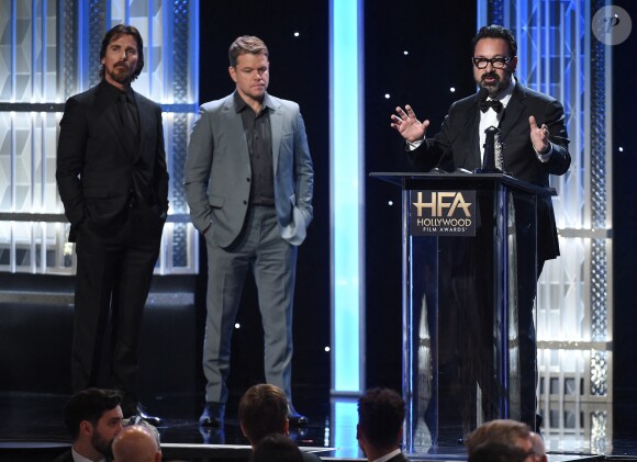 Christian Bale, Matt Damon et James Mangold lors des "23e Hollywood Film Awards" à l'hôtel Beverly Hilton, à Los Angeles. Le 3 novembre 2019.