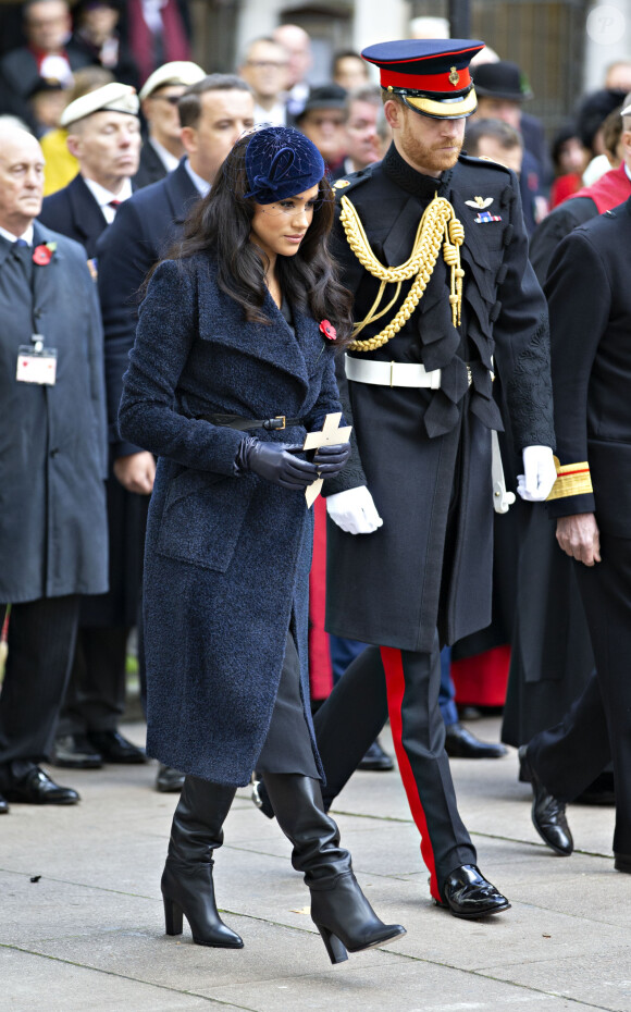 Le prince Harry, duc de Sussex, et Meghan Markle, duchesse de Sussex, assistent à une cérémonie d'hommage à tous ceux qui sont battus pour la Grande-Bretagne, à Westminster Abbey, le 7 novembre 2019, dans le cadre du 'Remembrance Day'.