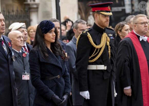 Le prince Harry, duc de Sussex, et Meghan Markle, duchesse de Sussex, assistent à une cérémonie d'hommage à tous ceux qui sont battus pour la Grande-Bretagne, à Westminster Abbey, le 7 novembre 2019, dans le cadre du 'Remembrance Day'.
