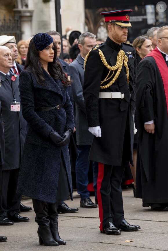 Le prince Harry, duc de Sussex, et Meghan Markle, duchesse de Sussex, assistent à une cérémonie d'hommage à tous ceux qui sont battus pour la Grande-Bretagne, à Westminster Abbey, le 7 novembre 2019, dans le cadre du 'Remembrance Day'.