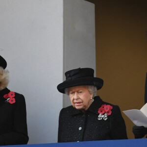 Camilla Parker-Bowles, Elizabeth II et Kate Middleton - La famille royale réunie pour le Remembrance Sunday Service, au Cénotaphe de Londres, le 10 novembre 2019.