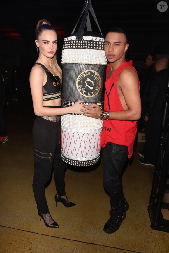 Cara Delevingne et Olivier Rousteing assistent à la soirée de lancement de la collaboration "Puma x Balmain" à Los Angeles, le 21 novembre 2019.