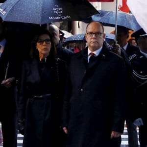 Exclusif - Le prince Albert II de Monaco, la princesse Caroline de Hanovre - Cérémonie d'hommage à l'amitié Monaco - Etats-Unis à Monaco, le 18 novembre 2019. © Jean-François Ottonello / Nice Matin / Bestimage