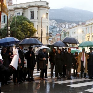 Exclusif - Le prince Albert II de Monaco, la princesse Caroline de Hanovre, Louis Ducruet - Cérémonie d'hommage à l'amitié Monaco - Etats-Unis à Monaco, le 18 novembre 2019. © Jean-François Ottonello / Nice Matin / Bestimage