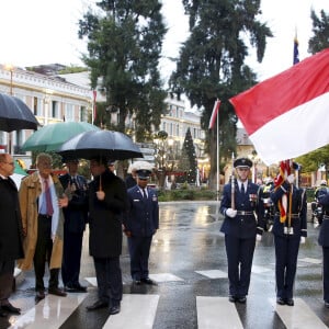 Exclusif - Le prince Albert II de Monaco, la princesse Caroline de Hanovre, Louis Ducruet - Cérémonie d'hommage à l'amitié Monaco - Etats-Unis à Monaco, le 18 novembre 2019. © Jean-François Ottonello / Nice Matin / Bestimage