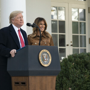 Le président Donald Trump et la première dame Melania présentent "Butter", la dinde nationale de Thanksgiving à la Maison Blanche à Washington le 26 novembre 2019.