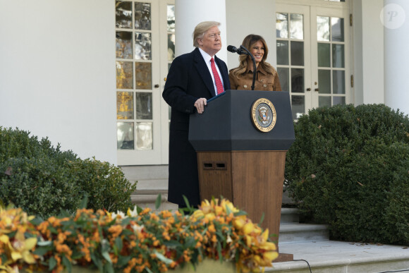 Le président Donald Trump et la première dame Melania présentent "Butter", la dinde nationale de Thanksgiving à la Maison Blanche à Washington le 26 novembre 2019.