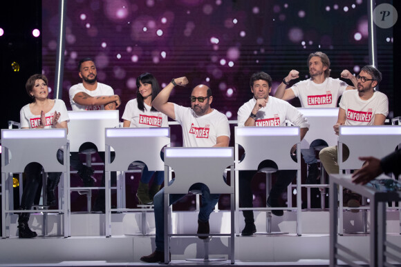 Exclusif - Nikos Aliagas, Amel Bent, Laure Pester (Lorie), Michael Youn, Mimie Mathy, Gérard Jugnot, Zazie, Claudio Capéo, Patrick Fiori, Kad Merad, Liane Foly, Jenifer Bartoli, Slimane, Patrick Bruel, Christophe Willem - Enregistrement de l'émission "Les enfoirés jouent le jeu", qui sera diffusée le 30 novembre en prime time sur TF1. Le 18 novembre 2019 © Cyril Moreau / Bestimage