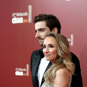 Audrey Lamy enceinte et son compagnon Thomas Sabatier - Photocall lors de la 41ème cérémonie des Cesar au théâtre du Châtelet à Paris, le 26 février 2016. © Borde-Jacovides/Bestimage