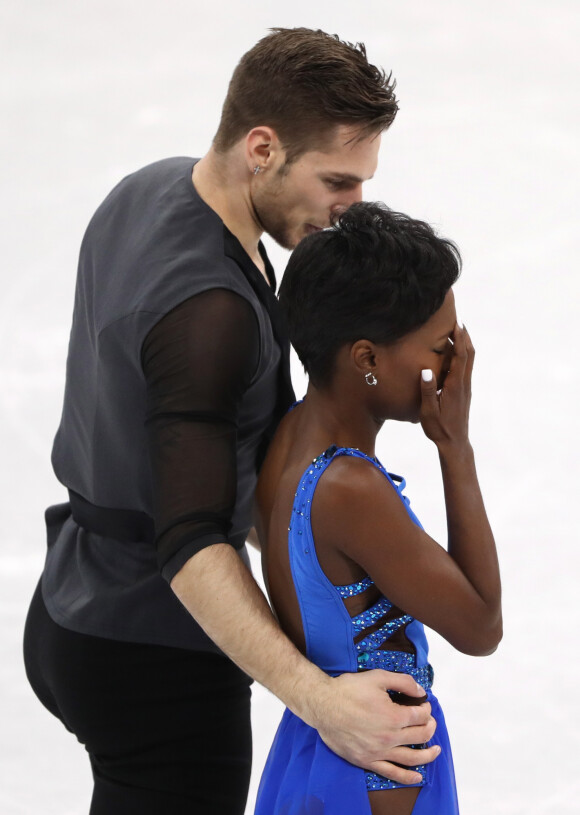 Le couple français Vanessa James et Morgan Ciprès - Programme court des couples en patinage artistique lors de la 23e édition des Jeux Olympiques d'hiver à Gangneung, Corée du Sud, le 13 février 2018.