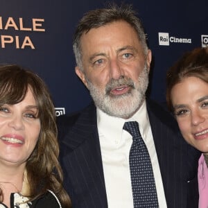 Emmanuelle Seigner, Luca Barbareschi, Morgane Polanski à la première de "J'accuse" à Rome, le 18 novembre 2019.