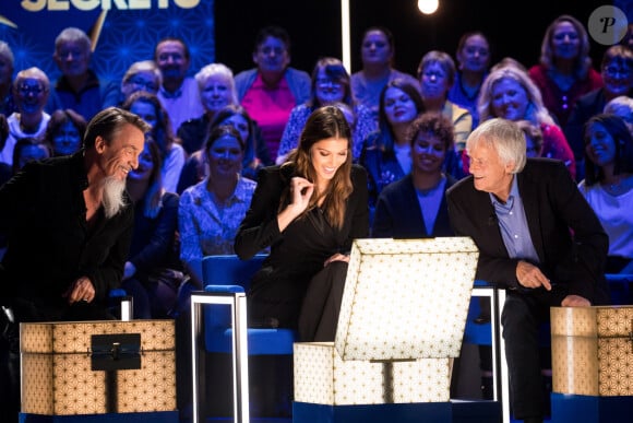 Exclusif - Florent Pagny, Iris Mittenaere et le chanteur Dave - Enregistrement de l'émission "La boite à secrets" N°2, présentée par F.Bollaert, et qui sera diffusée le 20 décembre sur France 3 en prime time. Le 8 octobre 2019 © Tiziano Da Silva / Bestimage