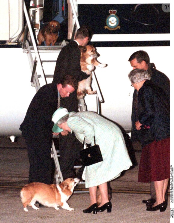 La reine Elizabeth II à l'aéroport de Heathrow le 25 semtembre 1998.