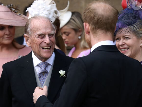 Le prince Philip, duc d'Edimbourg, le prince Harry - Mariage de Lady Gabriella Windsor avec Thomas Kingston dans la chapelle Saint-Georges du château de Windsor le 18 mai 2019. 18 May 2019.