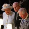 La reine Elisabeth II d'Angleterre, le prince Philip, duc d'Edimbourg, le prince Charles, prince de Galles - Cérémonie de mariage de la princesse Eugenie d'York et Jack Brooksbank en la chapelle Saint-George au château de Windsor le 12 octobre 2018.