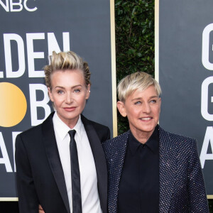 Ellen DeGeneres et sa femme Portia de Rossi - Photocall de la 77e cérémonie annuelle des Golden Globe Awards au Beverly Hilton Hotel à Los Angeles. Le 5 janvier 2020.
