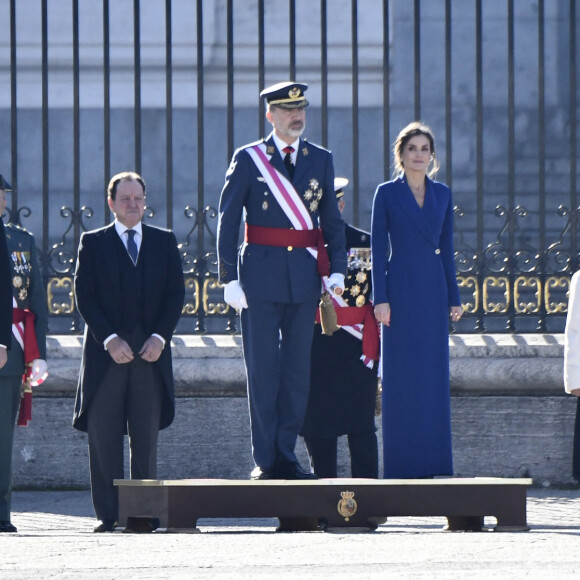 Le roi Felipe VI et la reine Letizia d'Espagne présidaient à la traditionnelle pâque militaire, premier rendez-vous officiel de l'année civile, le 6 janvier 2020 au palais royal, à Madrid.