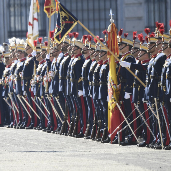 Le roi Felipe VI et la reine Letizia d'Espagne présidaient à la traditionnelle pâque militaire, premier rendez-vous officiel de l'année civile, le 6 janvier 2020 au palais royal, à Madrid.