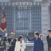 Le roi Felipe VI et la reine Letizia d'Espagne présidaient à la traditionnelle pâque militaire, premier rendez-vous officiel de l'année civile, le 6 janvier 2020 au palais royal, à Madrid.