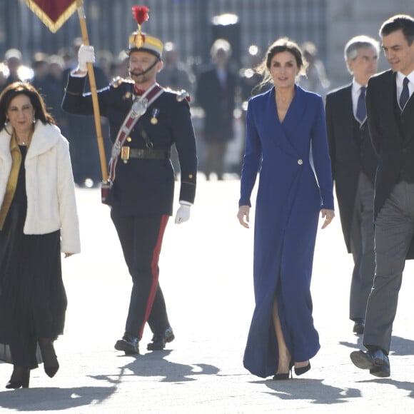 Le roi Felipe VI et la reine Letizia d'Espagne présidaient à la traditionnelle pâque militaire, premier rendez-vous officiel de l'année civile, le 6 janvier 2020 au palais royal, à Madrid.