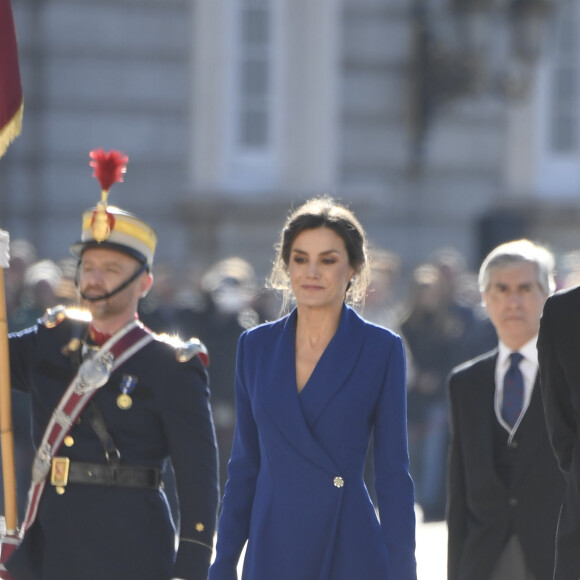 Le roi Felipe VI et la reine Letizia d'Espagne présidaient à la traditionnelle pâque militaire, premier rendez-vous officiel de l'année civile, le 6 janvier 2020 au palais royal, à Madrid.