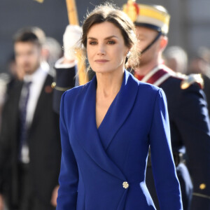 La reine Letizia d'Espagne lors de la traditionnelle pâque militaire, premier rendez-vous officiel de l'année civile, le 6 janvier 2020 au palais royal, à Madrid.