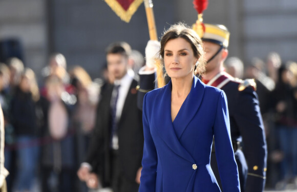 La reine Letizia d'Espagne lors de la traditionnelle pâque militaire, premier rendez-vous officiel de l'année civile, le 6 janvier 2020 au palais royal, à Madrid.