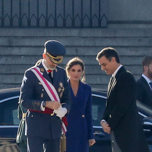 Le roi Felipe VI et la reine Letizia d'Espagne présidaient à la traditionnelle pâque militaire, premier rendez-vous officiel de l'année civile, le 6 janvier 2020 au palais royal, à Madrid.