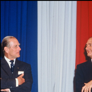 Le prince Philip en visite à Paris avec Jacques Chirac, en 1988.