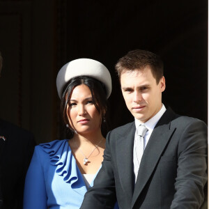 Louis Ducruet et sa femme Marie Chevallier - La famille princière de Monaco au balcon du palais lors de la Fête nationale monégasque à Monaco. Le 19 novembre 2019 © Dominique Jacovides / Bestimage