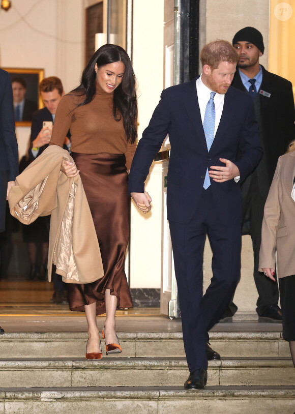 Le prince Harry, duc de Sussex, et Meghan Markle, duchesse de Sussex, en visite à la Canada House à Londres le 7 janvier 2020. 7 January 2020.