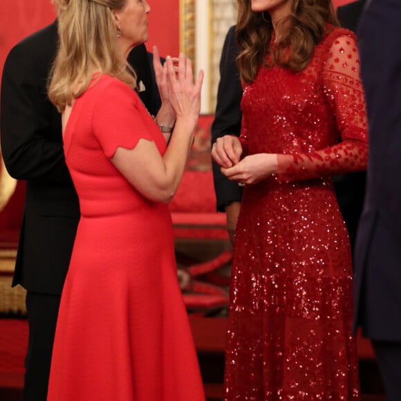 Sophie Rhys-Jones, comtesse de Wessex, Kate Middleton, duchesse de Cambridge - Le prince William, duc de Cambridge, et Kate Middleton, duchesse de Cambridge, accueillent les invités de la réception organisée pour le début du "Sommet Grande-Bretagne-Afrique sur les investissements" à Buckingham Palace, le 20 janvier 2020.