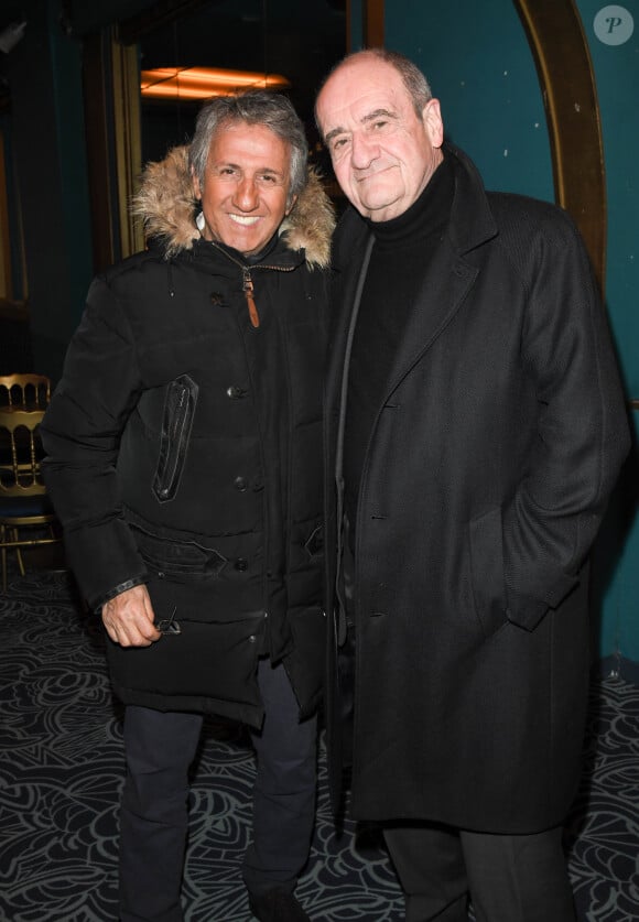 Semi exclusif - Richard Anconina et Pierre Lescure - 100ème du spectacle Alex Lutz aux Folies Bergère à Paris le 17 janvier 2020. © Coadic Guirec / Bestimage