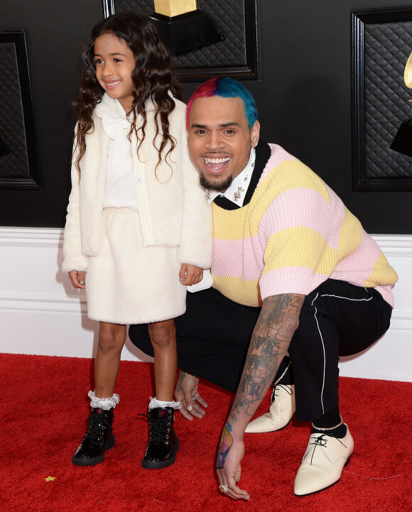 Chris Brown et sa fille Royalty assistent à la 62ème soirée annuelle des Grammy Awards, au Staples Center. Los Angeles, le 26 janvier 2020.