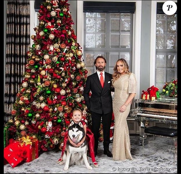Tamara Ecclestone, son mari Jay Rutland et leur fille Sophia. Décembre 2019.