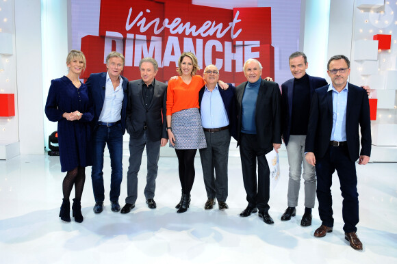 Exclusif - Hélène Gateau, Franck Dubosc, Michel Drucker, Maud Fontenoy, Marcel Ichou, Patrice Laffont, Franck Ferrand et Emmanuel Chaunu - Enregistrement de l'émission "Vivement Dimanche" présentée par Michel Drucker et diffusée le 16 février 2020 sur France 2. Le 5 février 2020 © Guillaume Gaffiot / Bestimage