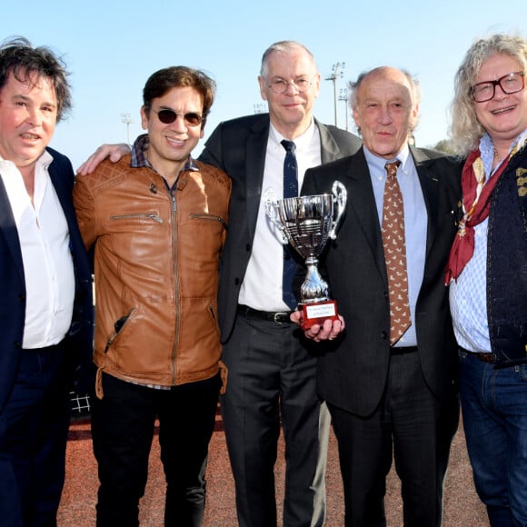 EXCLUSIF - Didier Audebert, le conseiller spécial en communication de la Fondation, Jean Felix Lalanne, Richard Hutin, le directeur général de la Fondation, François Forcioli Conti, Président du Défi du Galop, Pierre-Jean Chalençon et Bruno Valentin, le président de l'agence de communication Pôle Company, - Journée caritative au profit de la Fondation Claude Pompidou à l'Hippodrome de la Côte d'Azur à Cagnes-sur-Mer, le 22 février 2020. © Bruno Bebert / LMS / Bestimage