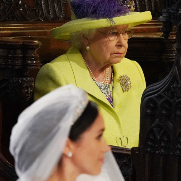 La reine Elizabeth II d'Angleterre et Meghan Markle, duchesse de Sussex - Cérémonie de mariage du prince Harry et de Meghan Markle en la chapelle Saint-George au château de Windsor, Royaume Uni, le 19 mai 2018.