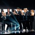 La troupe des Enfoirés. Photo officielle du concert des Enfoirés 2020 "Le Pari(s) des Enfoirés" à l'AccorHotels Arena à Paris. Il sera diffusé sur TF1 le 6 mars 2020.