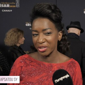 Hapsatou Sy en interview exclusive pour "Purepeople.com" lors de la 45e cérémonie des César, à la salle Pleyel le 28 février 2020.