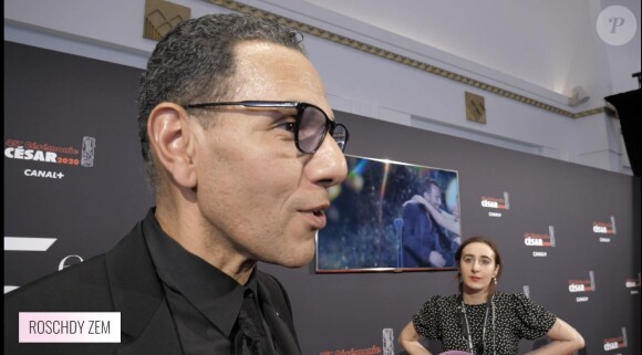 Roschdy Zem, César du meilleur acteur, en interview pour "Purepeople.com" lors de la 45e cérémonie des César, à la salle Pleyel le 28 février 2020.