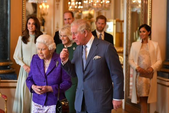 La reine Elizabeth II d'Angleterre et le prince Charles - La famille royale d'Angleterre lors de la réception pour les 50 ans de l'investiture du prince de Galles au palais Buckingham à Londres. Le 5 mars 2019