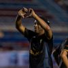 Ronaldhino participe au match caritatif "Game of Legends", au profit de la fondation Yantra au stade olympique Andres Quintana Roo à Cancun, le 12 décembre 2019.