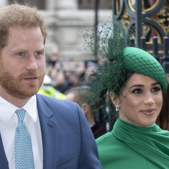 Le prince Harry, duc de Sussex, et Meghan Markle, duchesse de Sussex - La famille royale d'Angleterre lors de la cérémonie du Commonwealth en l'abbaye de Westminster à Londres, le 9 mars 2020.