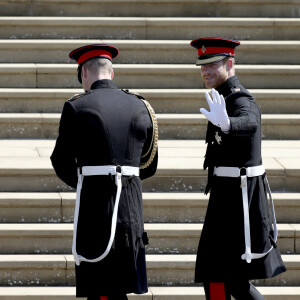 Les princes Harry et William arrivent à la chapelle St. George au château de Windsor - Mariage du prince Harry et de Meghan Markle au château de Windsor, Royaume Uni, le 19 mai 2018.