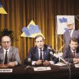 Francis Bouygues, Patrick Le Lay et Etienne Mougeotte lors d'une conférence de presse © Bruno Leguay via Bestimage