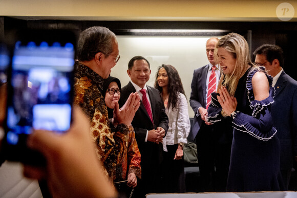 La reine Maxima des Pays-Bas lors d'une rencontre sur la finance inclusive à l'hôtel Kempinsky à Jakarta, à l'occasion d'un voyage officiel en Indonésie de 4 jours. Le 9 mars 2020.