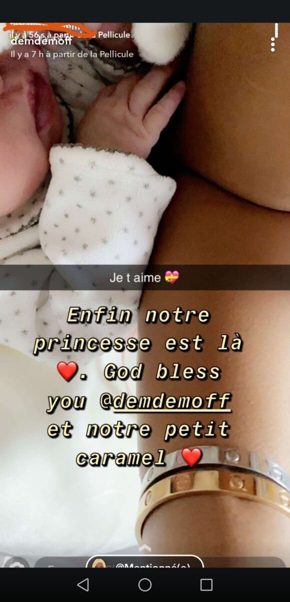 Demdem a reçu de nombreux messages de félicitations de ses proches suite à la naissance de son cinquième enfant. La femme de Gims en a republié certains sur Snapchat.