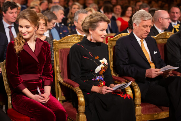 Le roi Philippe de Belgique, la reine Mathilde de Belgique et la princesse Elisabeth de Belgique - Concert de Noël en présence de la famille royale au palais à Bruxelles le 18 décembre 2019.